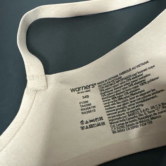 Warners 1356 Bra 34B No Side Effect Underarm Smooth Contour Underwire Beige EUC - Picture 3 of 8